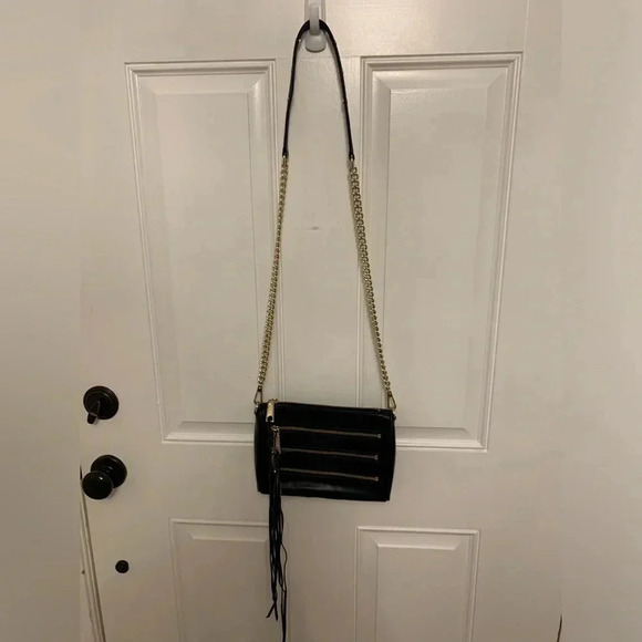 Rebecca Minkoff Black Leather Crossbody Bag with Zipper Detail - Picture 3 of 10